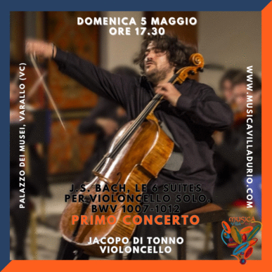 Musica a Villa Durio 45°edizione. J.S. Bach, Suites per violoncello. Primo Concerto. Jacopo Di Tonno.