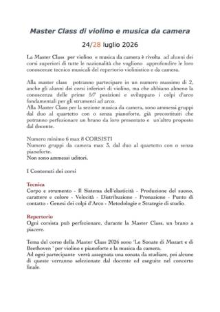 Masterclass di Violino e Musica da Camera