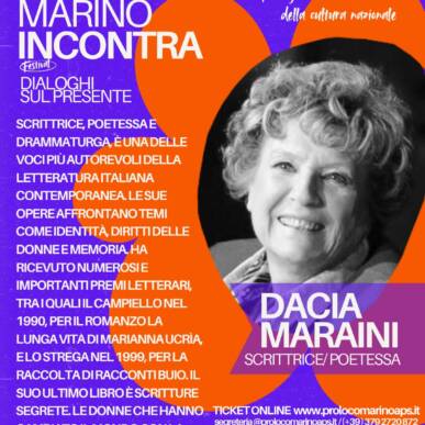 Marino Incontra Festival – Dialoghi sul Presente – Dacia Maraini – EVENTO SPOSTATO AL 31 MAGGIO